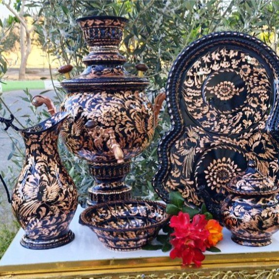 سماور مسی قلمکار الماس دست استاد