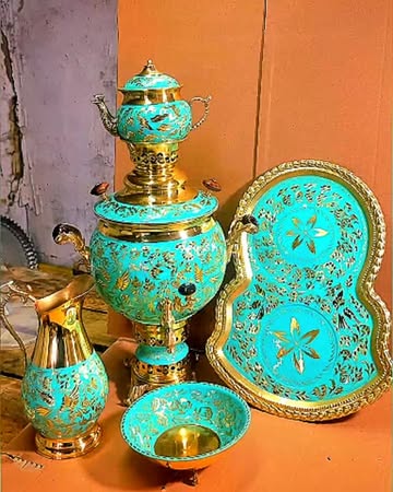 سماور ذغالی برنجی  الماس تراش دست استاد